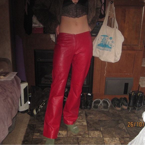 Yigal Azrouel red leather zip up bootcut pants - Picture 4 of 6